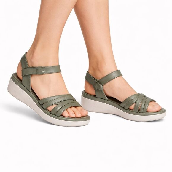 Miz Mooz Shoes - Miz Mooz New York Olive Green Leather Platform Wedge Sandals Size 39 US 8.5